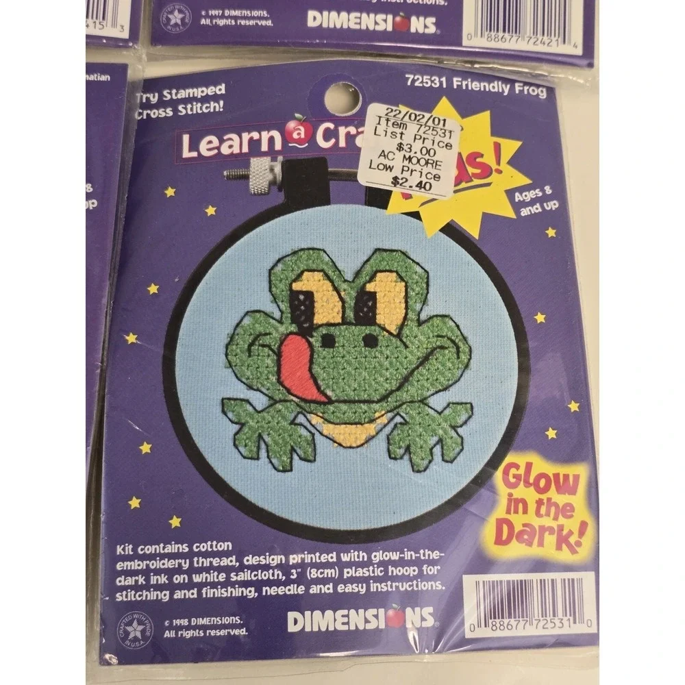 Kids Counted cross Stitch lot of 6 - Green Frog , Dalmatian Dog & Ladybug - NEW